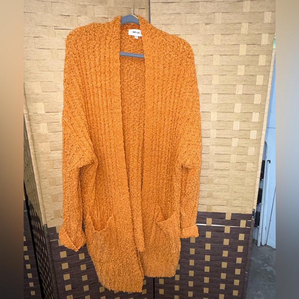 Cozy Open-Front Orange Cardigan Sweater